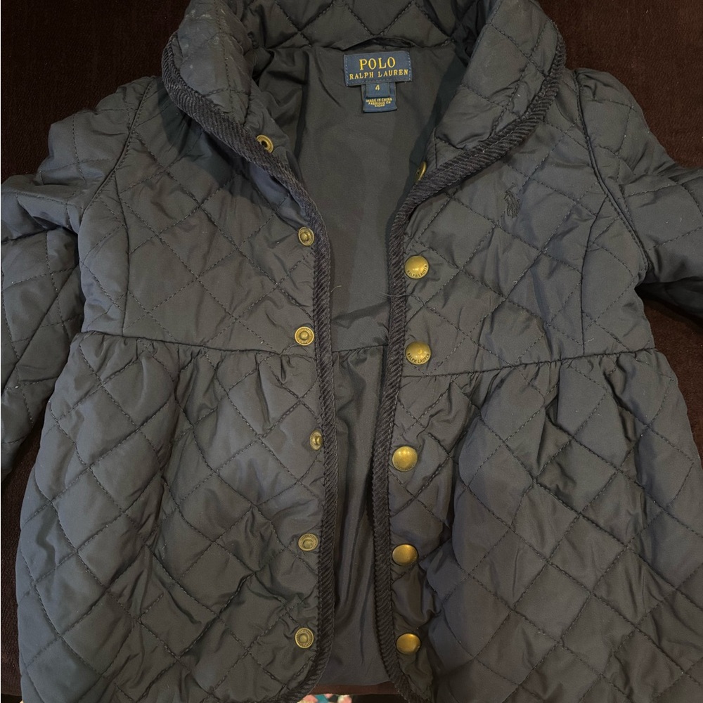 Little Girls Polo by Ralph Lauren Black Quilted Jacket with Gold Accents size 4